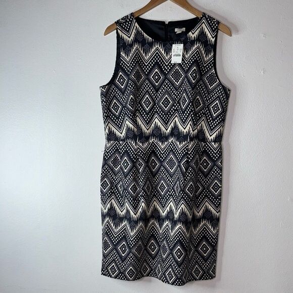 J.Crew Sheath Aztec Ikat Tribal Print Pockets Dress Black Size 14 - Picture 1 of 7